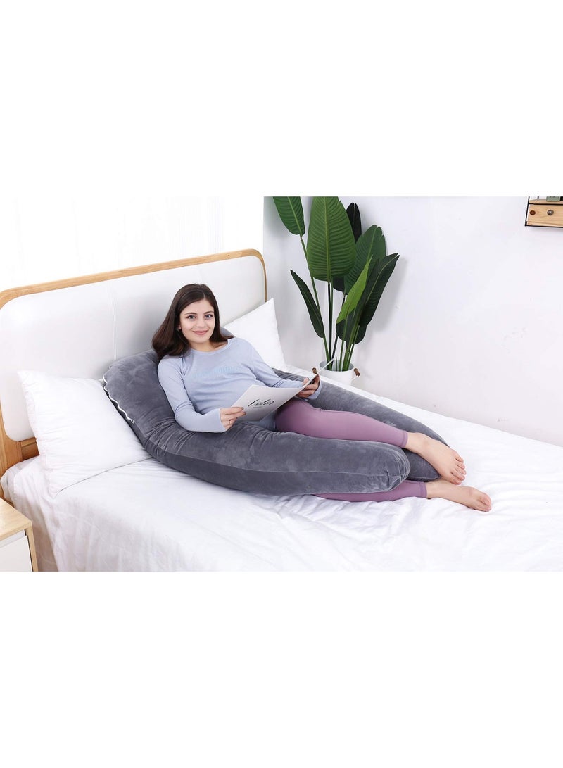 Pregnancy Pillow, U Shaped Full Body Pillow, Nursing, Support and Maternity Pillow for Pregnant Women with Removable Velvet Cover (Grey) - Image 5